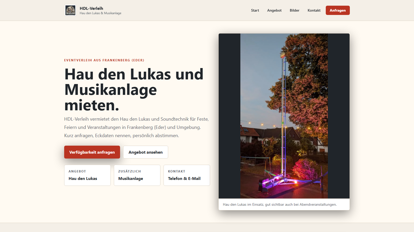 Startseite des Referenzprojekts HdL-Verleih